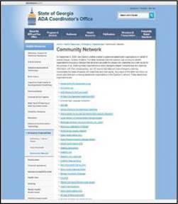 Screenshot of the State of Georgia A D A Coordinator's Office web page on Community Network.
